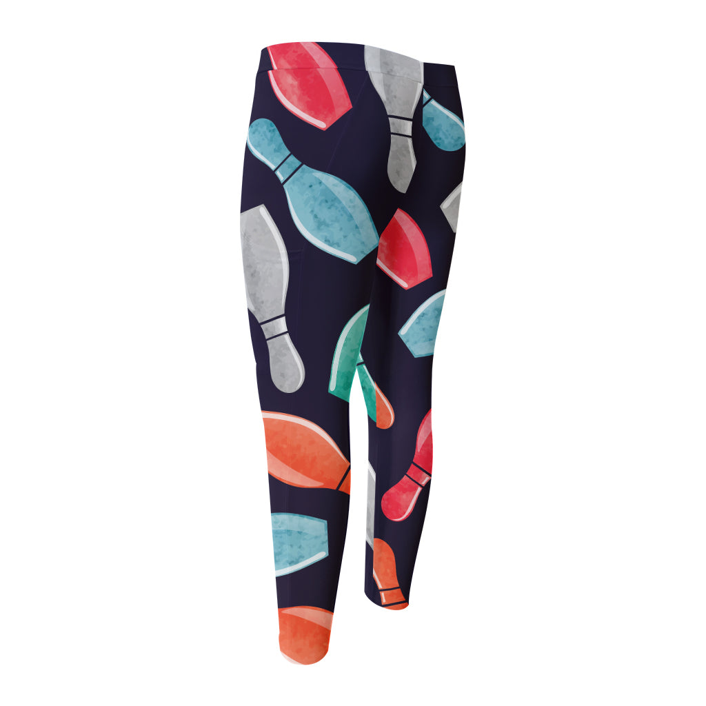 Watercolor Bowling Pins Pattern Print Men's Compression Pants