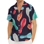 Watercolor Bowling Pins Pattern Print Men's Deep V-Neck Shirt