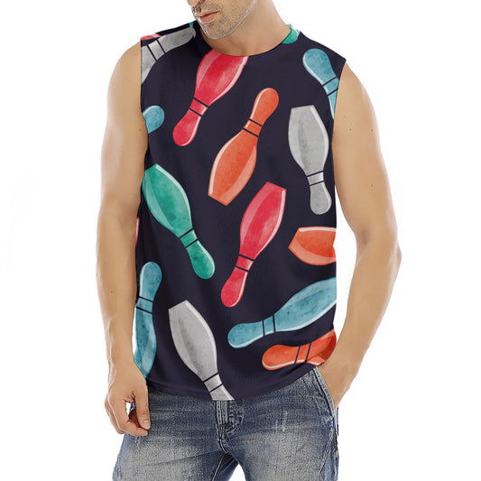 Watercolor Bowling Pins Pattern Print Men's Fitness Tank Top