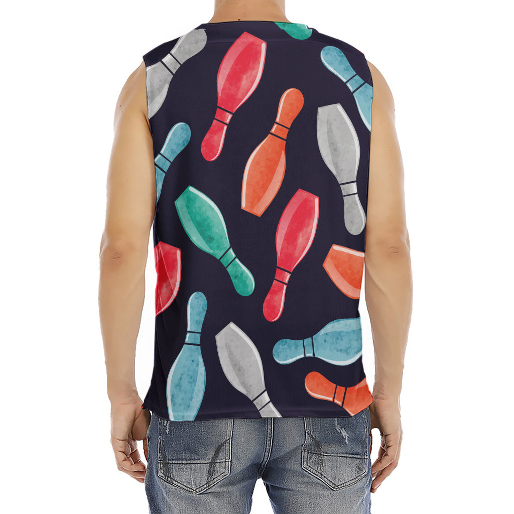 Watercolor Bowling Pins Pattern Print Men's Fitness Tank Top