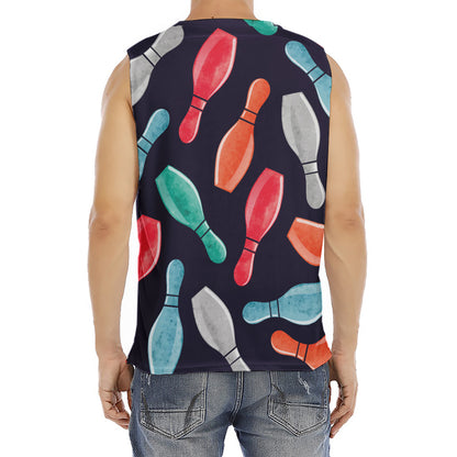 Watercolor Bowling Pins Pattern Print Men's Fitness Tank Top