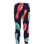 Watercolor Bowling Pins Pattern Print Men's leggings