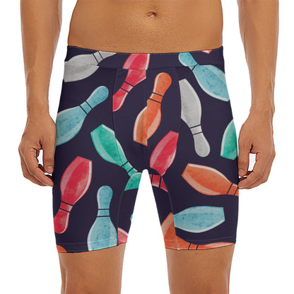 Watercolor Bowling Pins Pattern Print Men's Long Boxer Briefs