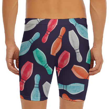 Watercolor Bowling Pins Pattern Print Men's Long Boxer Briefs