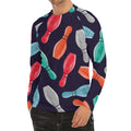 Watercolor Bowling Pins Pattern Print Men's Long Sleeve Rash Guard
