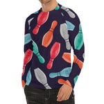 Watercolor Bowling Pins Pattern Print Men's Long Sleeve Rash Guard