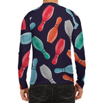 Watercolor Bowling Pins Pattern Print Men's Long Sleeve Rash Guard
