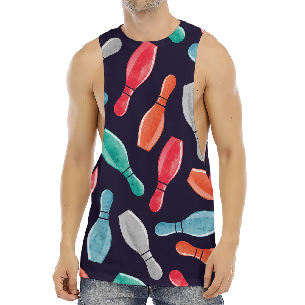 Watercolor Bowling Pins Pattern Print Men's Muscle Tank Top