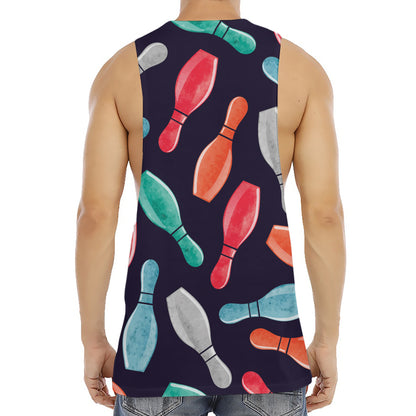 Watercolor Bowling Pins Pattern Print Men's Muscle Tank Top