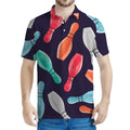 Watercolor Bowling Pins Pattern Print Men's Polo Shirt