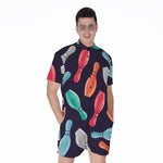 Watercolor Bowling Pins Pattern Print Men's Rompers