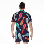 Watercolor Bowling Pins Pattern Print Men's Rompers