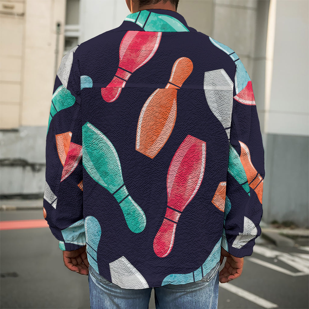 Watercolor Bowling Pins Pattern Print Men's Shirt Jacket