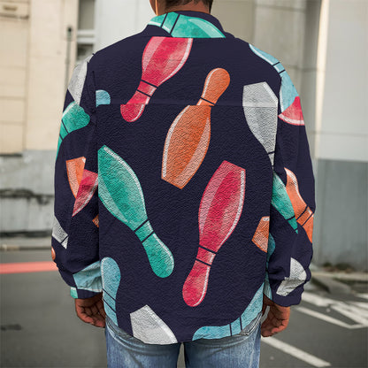 Watercolor Bowling Pins Pattern Print Men's Shirt Jacket