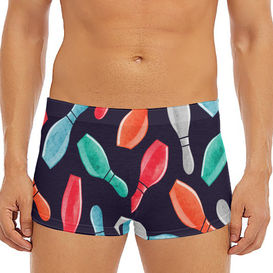 Watercolor Bowling Pins Pattern Print Men's Short Boxer Briefs