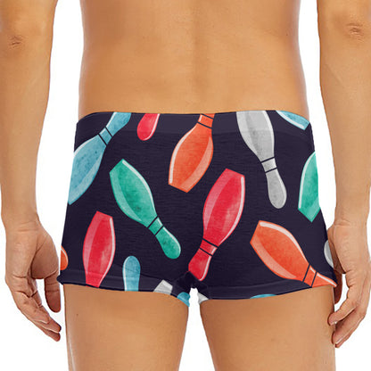 Watercolor Bowling Pins Pattern Print Men's Short Boxer Briefs