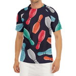 Watercolor Bowling Pins Pattern Print Men's Short Sleeve Rash Guard