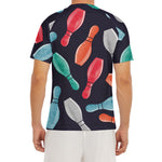 Watercolor Bowling Pins Pattern Print Men's Short Sleeve Rash Guard