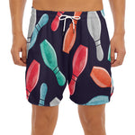 Watercolor Bowling Pins Pattern Print Men's Split Running Shorts