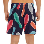 Watercolor Bowling Pins Pattern Print Men's Split Running Shorts