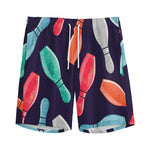 Watercolor Bowling Pins Pattern Print Men's Sports Shorts