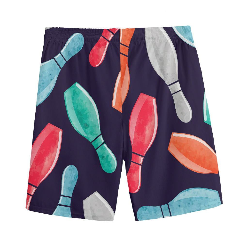 Watercolor Bowling Pins Pattern Print Men's Sports Shorts