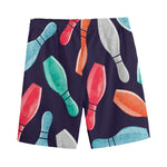 Watercolor Bowling Pins Pattern Print Men's Sports Shorts