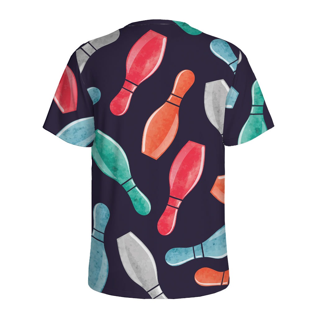Watercolor Bowling Pins Pattern Print Men's Sports T-Shirt