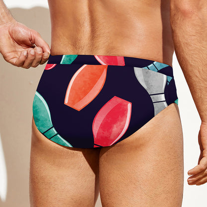 Watercolor Bowling Pins Pattern Print Men's Swim Briefs