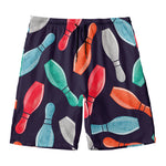 Watercolor Bowling Pins Pattern Print Men's Swim Trunks