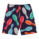 Watercolor Bowling Pins Pattern Print Men's Swim Trunks