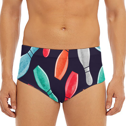 Watercolor Bowling Pins Pattern Print Men's Triangle Swim Briefs
