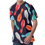 Watercolor Bowling Pins Pattern Print Men's Velvet T-Shirt