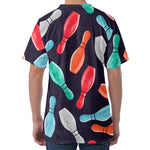 Watercolor Bowling Pins Pattern Print Men's Velvet T-Shirt