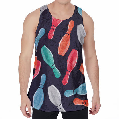 Watercolor Bowling Pins Pattern Print Men's Velvet Tank Top