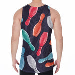 Watercolor Bowling Pins Pattern Print Men's Velvet Tank Top