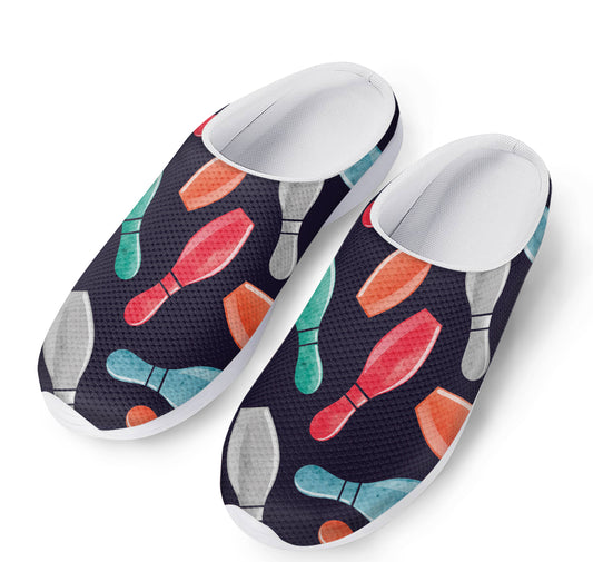 Watercolor Bowling Pins Pattern Print Mesh Casual Shoes