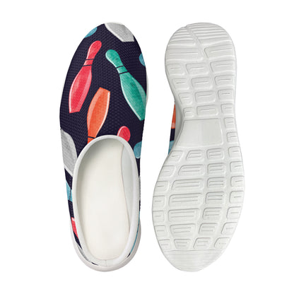 Watercolor Bowling Pins Pattern Print Mesh Casual Shoes