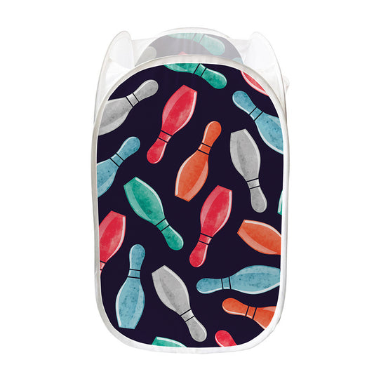Watercolor Bowling Pins Pattern Print Mesh Laundry Hamper
