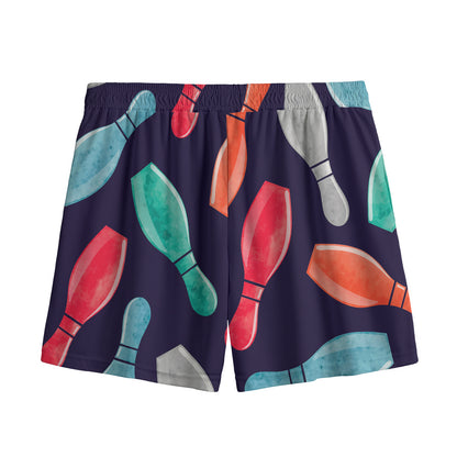 Watercolor Bowling Pins Pattern Print Mesh Shorts
