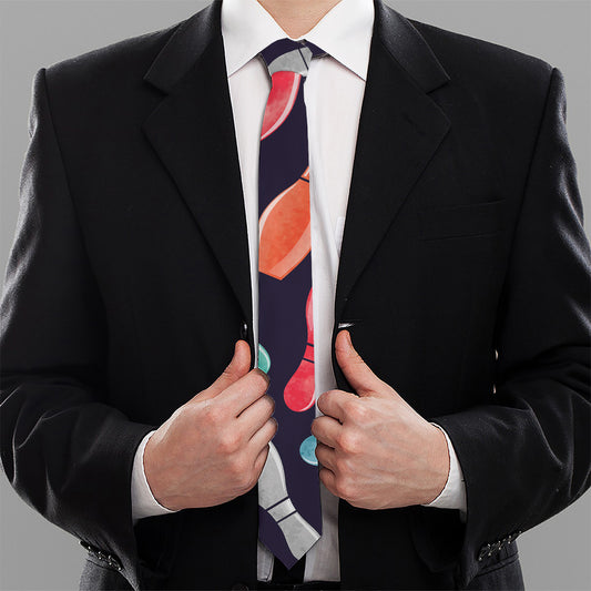 Watercolor Bowling Pins Pattern Print Necktie