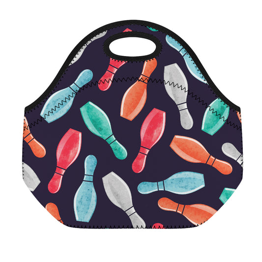 Watercolor Bowling Pins Pattern Print Neoprene Lunch Bag