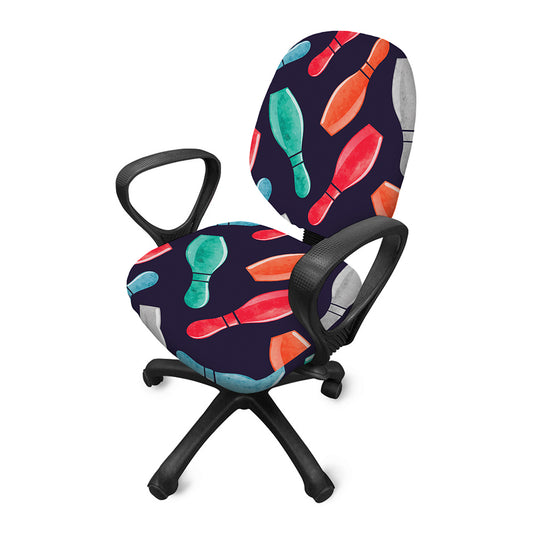 Watercolor Bowling Pins Pattern Print Office Chair Cover