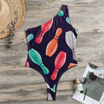 Watercolor Bowling Pins Pattern Print One Shoulder Bodysuit