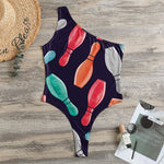 Watercolor Bowling Pins Pattern Print One Shoulder Bodysuit