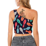 Watercolor Bowling Pins Pattern Print One Shoulder Crop Top