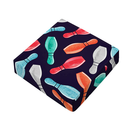 Watercolor Bowling Pins Pattern Print Outdoor Seat Cushion Cover