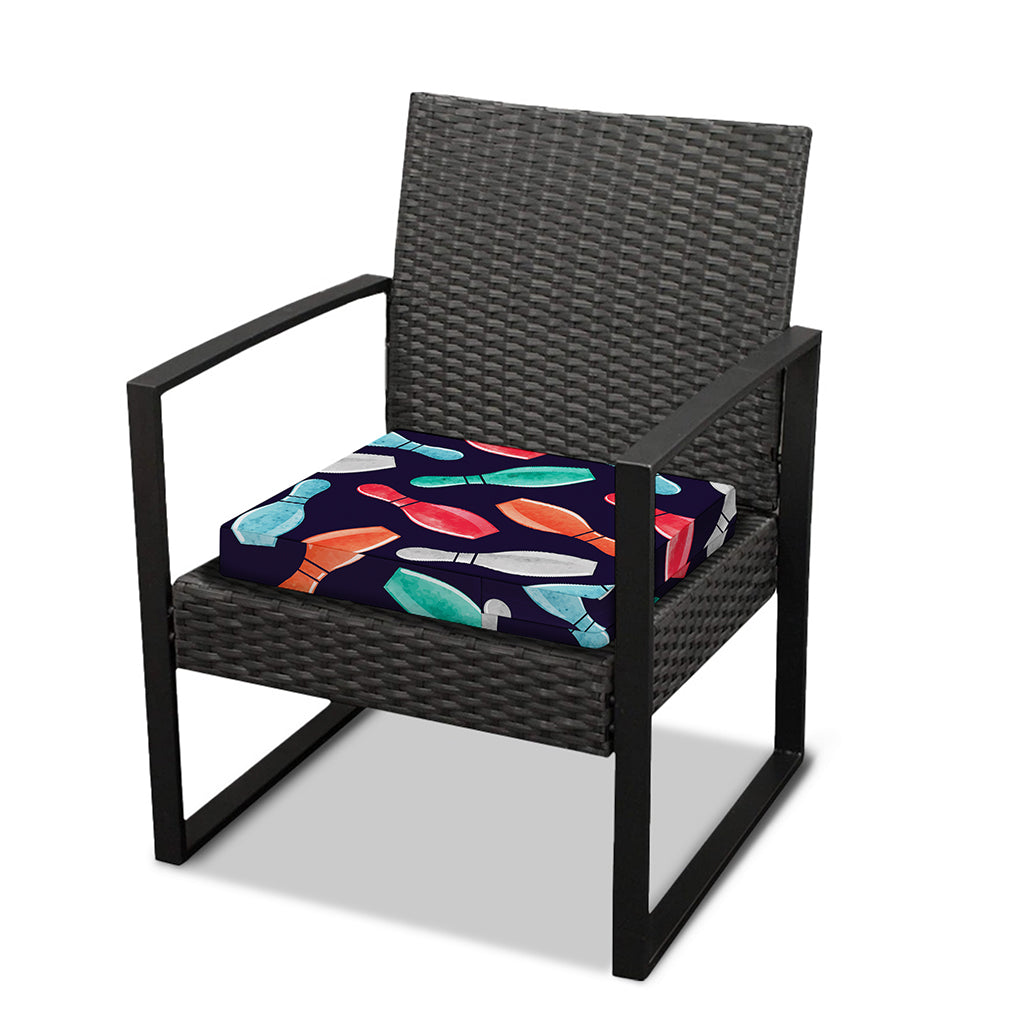 Watercolor Bowling Pins Pattern Print Outdoor Seat Cushion Cover