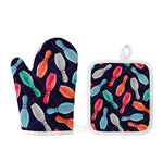 Watercolor Bowling Pins Pattern Print Oven Mitt And Pot Holder Set