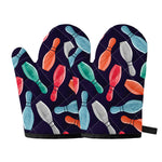 Watercolor Bowling Pins Pattern Print Oven Mitts